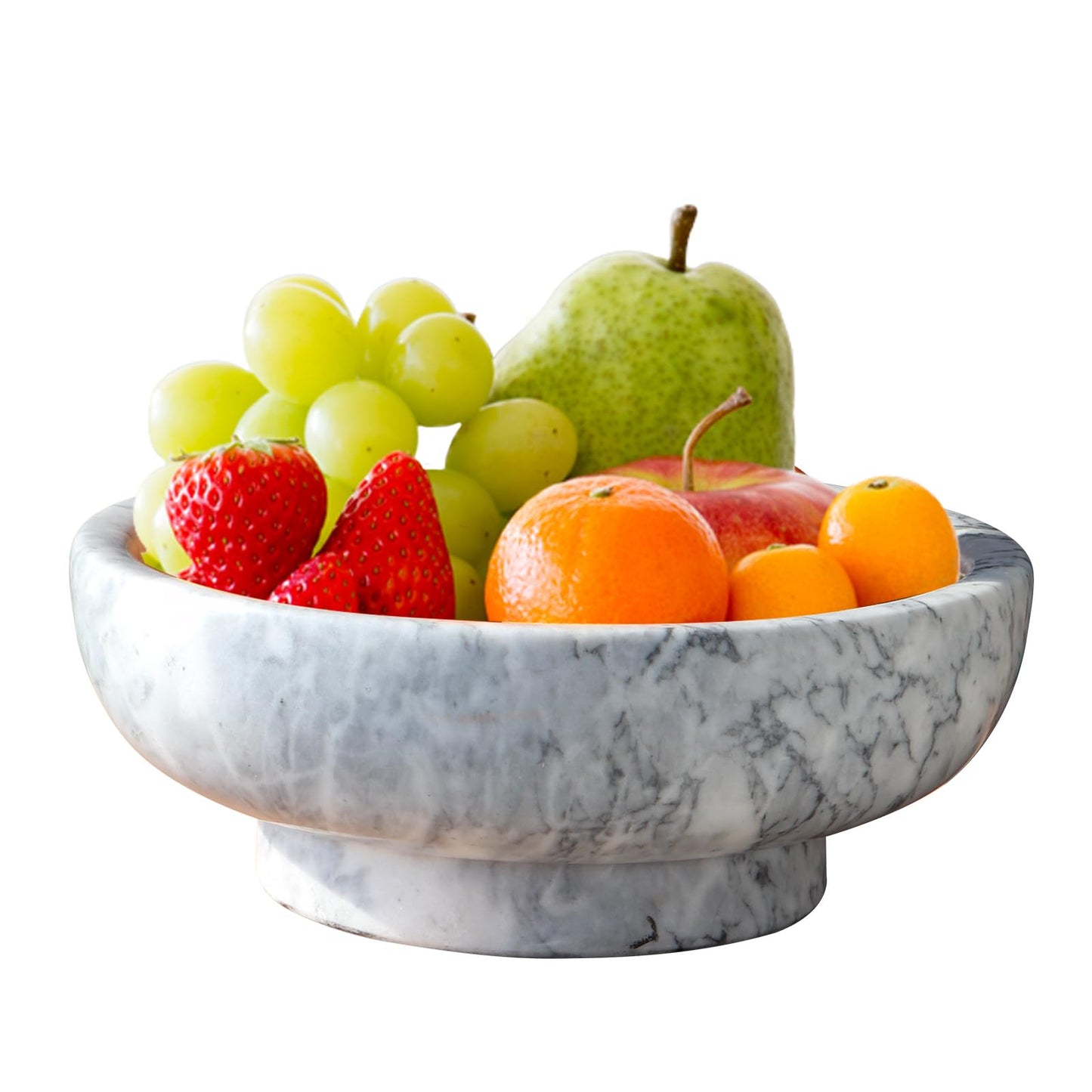 OZLMC Premium Natural Marble Decorative Bowl - Large 10.2” Solid Marble (11 lbs) - Luxury Fruit Bowl with Grey Veins for Home Decor