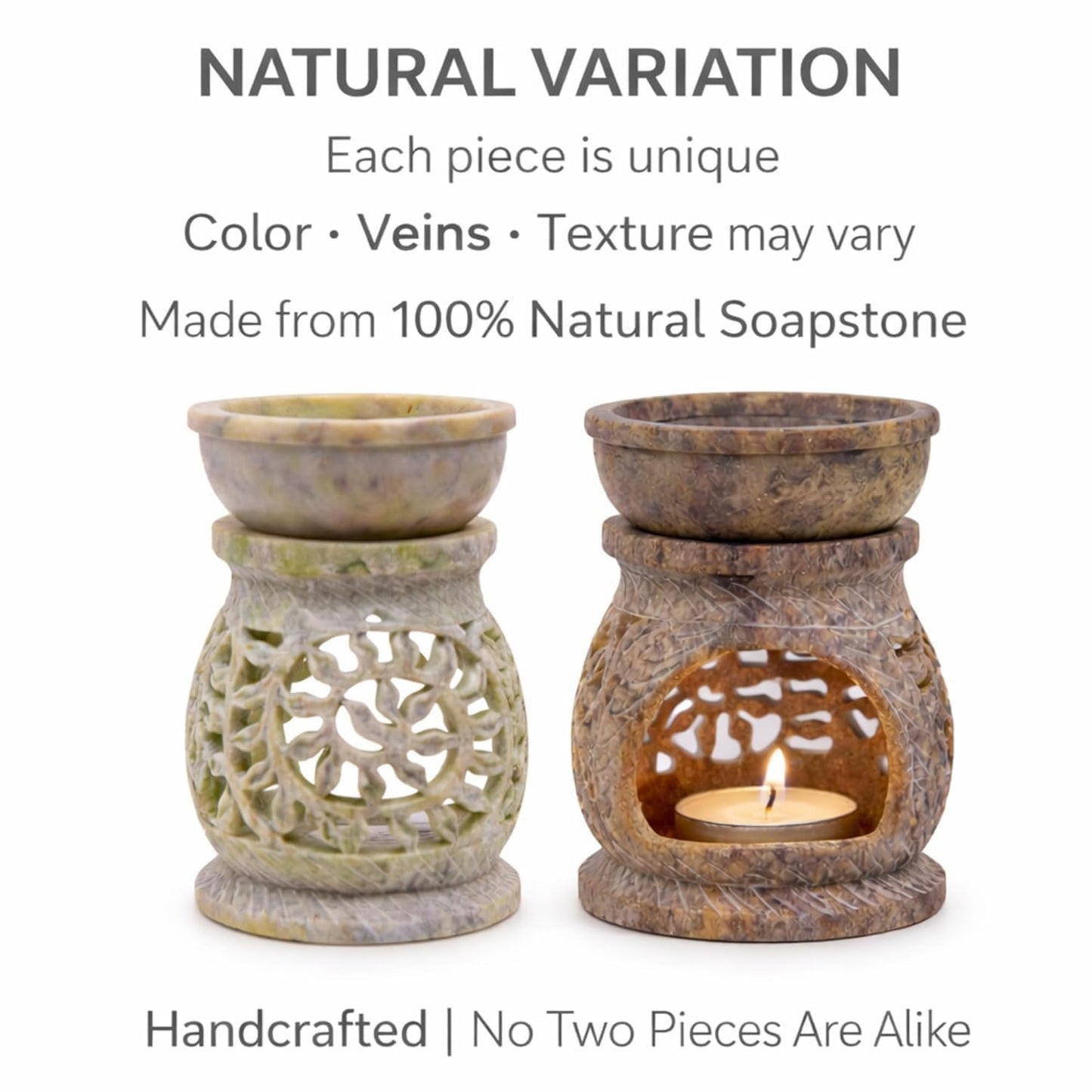 KC Kullicraft Marble Soapstone Candle Aroma Burner | Oil Diffuser | Tea Light Holder | Wax Burner- Handmade Flower Carving for Gifting & Decoration | Decorative Home and Office Decor.