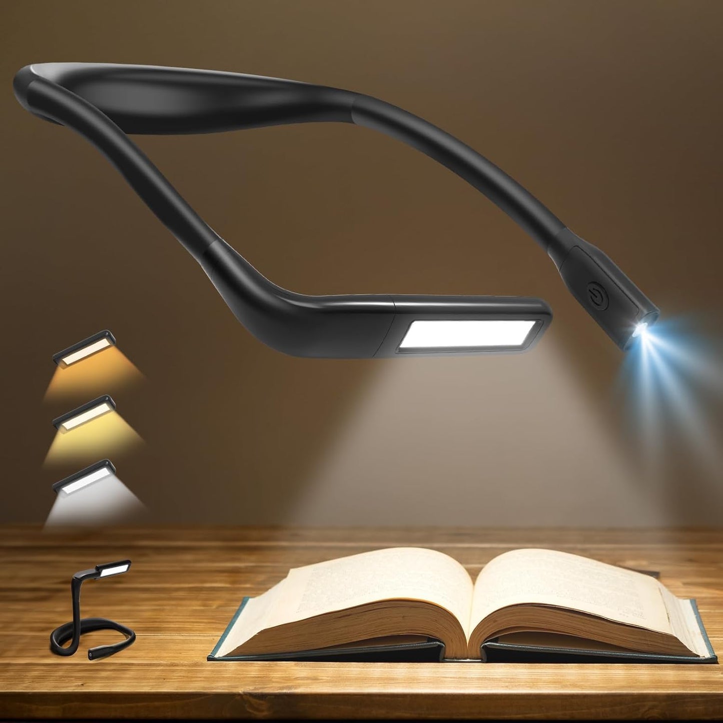 Neck Reading Light Book Lovers Gifts, Rechargeable 80Hrs Eye-friendly 3 Colors & Stepless Dimming Book Light for Reading, Christmas Stocking Stuffers for Men Women Camping Knitting Crochet Accessories