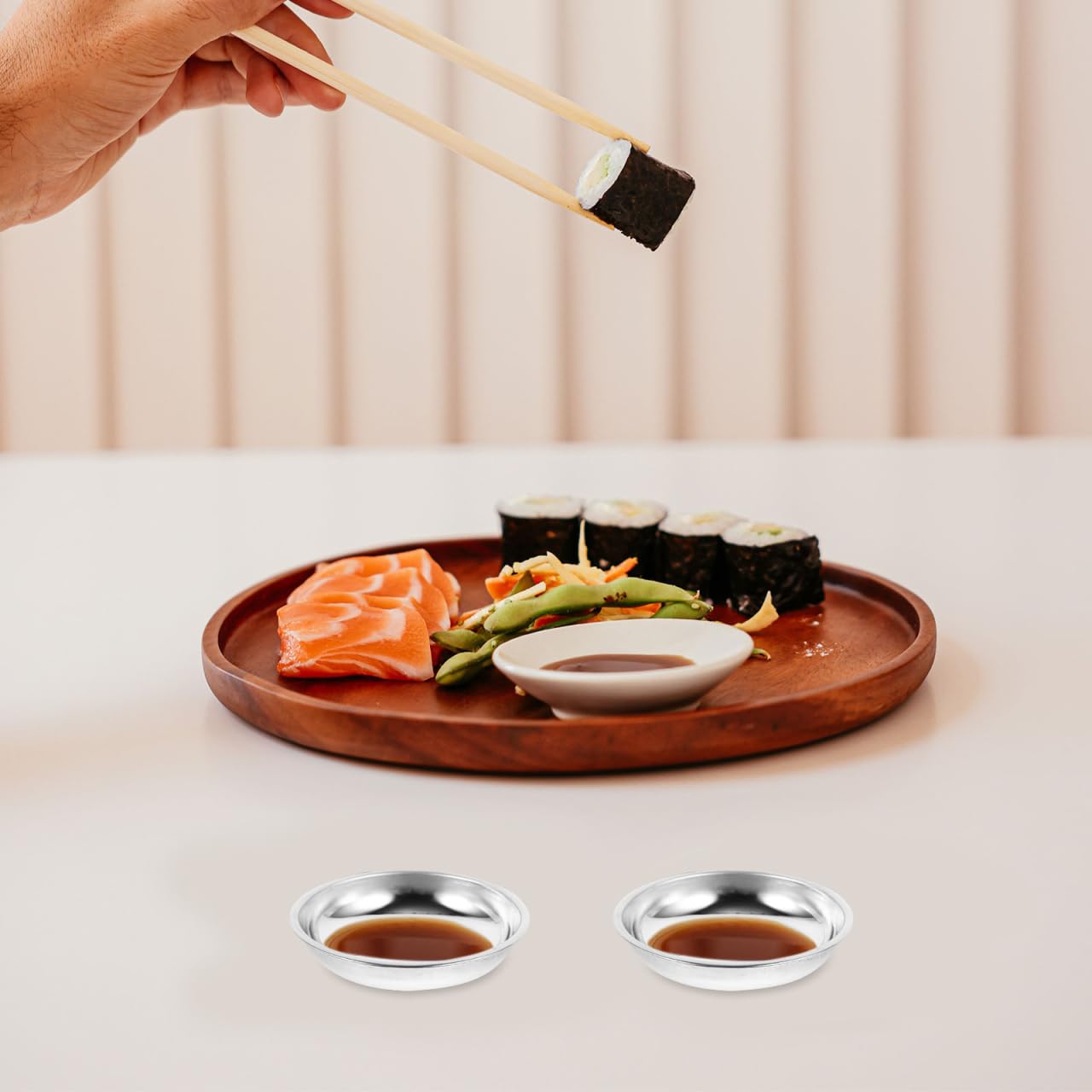 VOSAREA 10Pcs Stainless Steel Sauce Dishes Round Appetizer Plates for Mustard Soy Sauce and Desserts Food Material