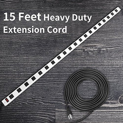 20 Outlet Heavy Duty Metal Socket Power Strip,15-Foot Long Extension Cord with Circuit Breaker. Mounting Brackets Included,Workshop/Industrial use,ETL Certified