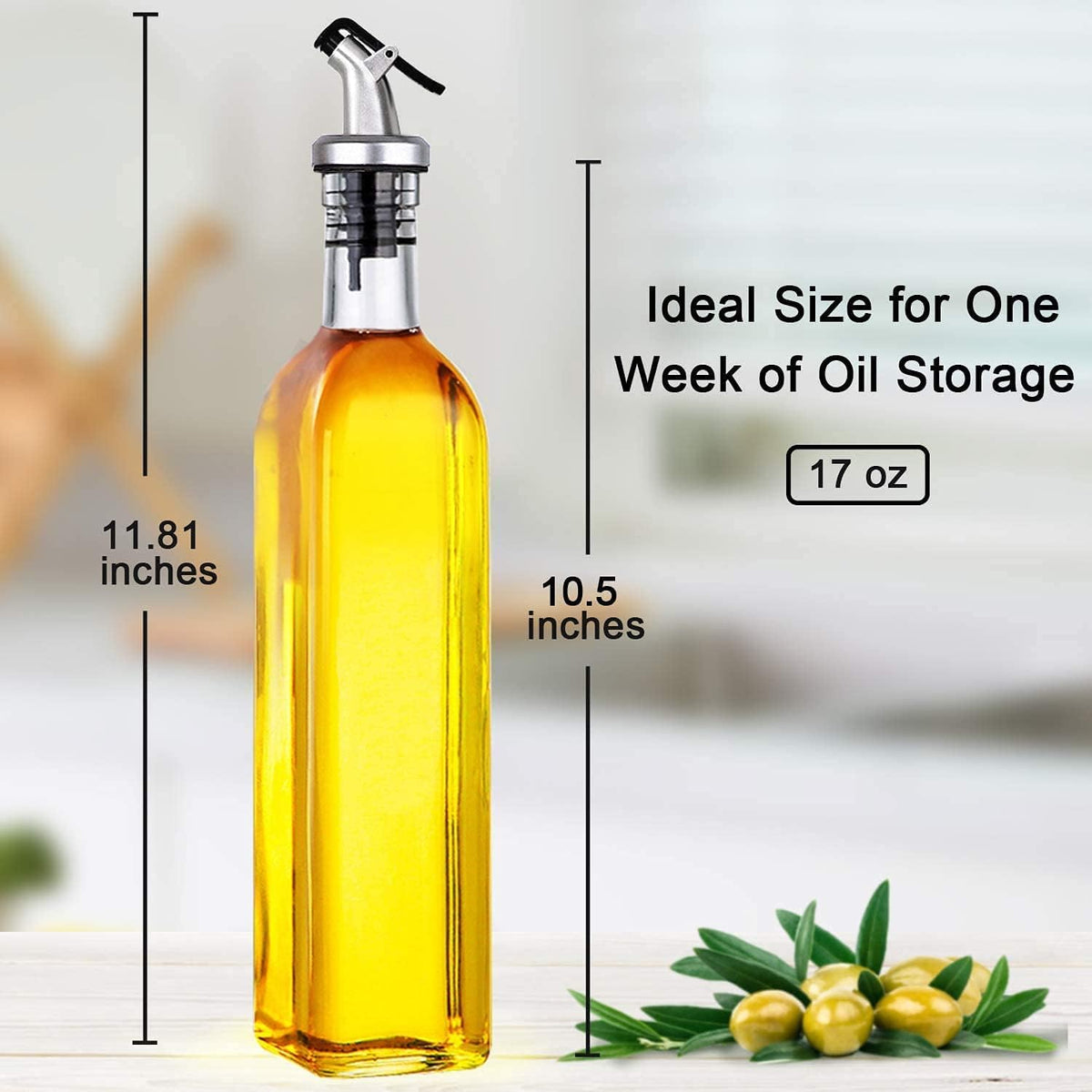 WERTIOO Olive Oil Dispenser Bottle,4Pack 17 OZ Glass Oil Dispenser for Kitchen with 4 Pourer,1 Stainless Steel Funnel & 1 Pen and 8 Label for Kitchen (500ml)