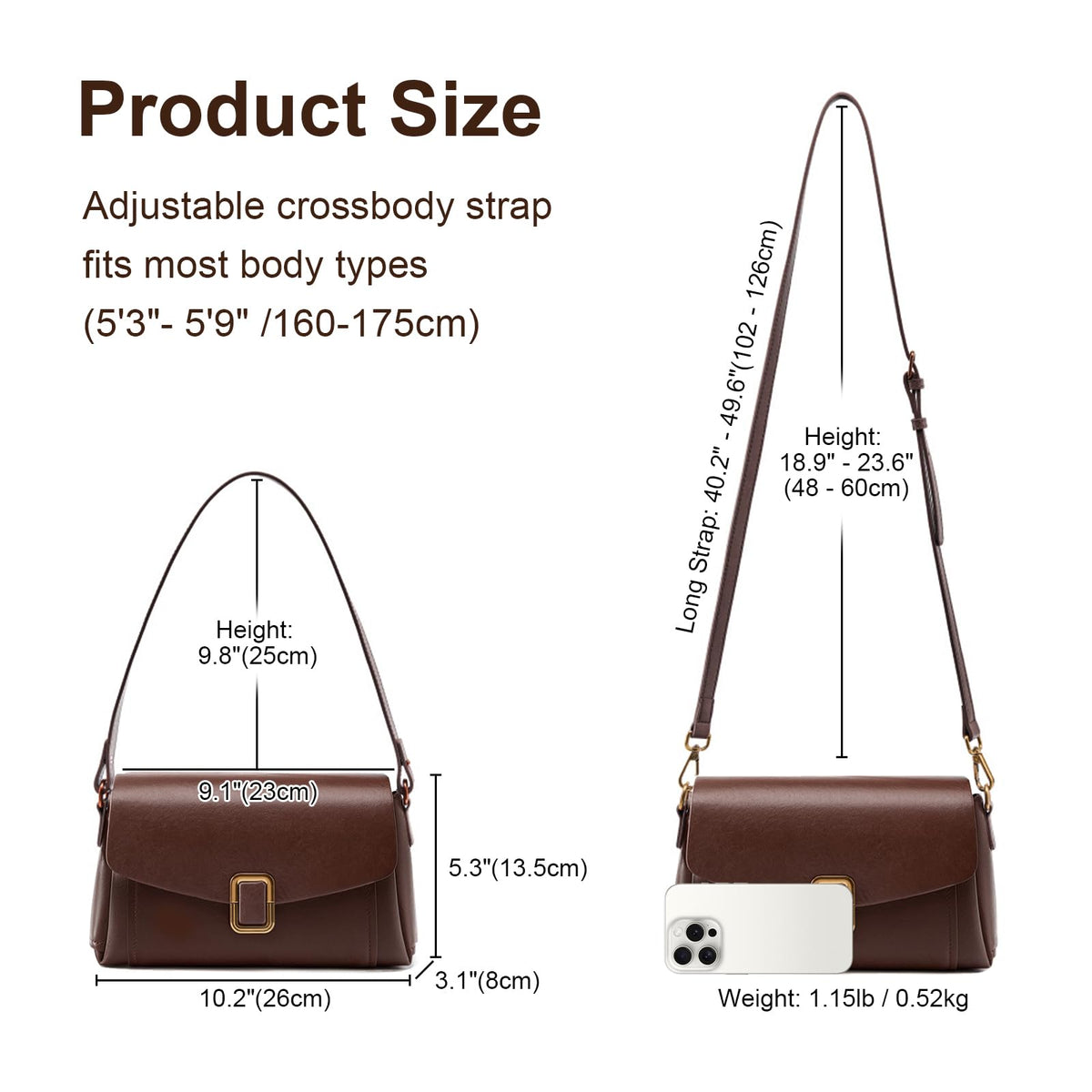 MoreFarther Genuine Leather Crossbody Bag for Women, Removable Satchel Adjustable Shoulder Bag (Black)