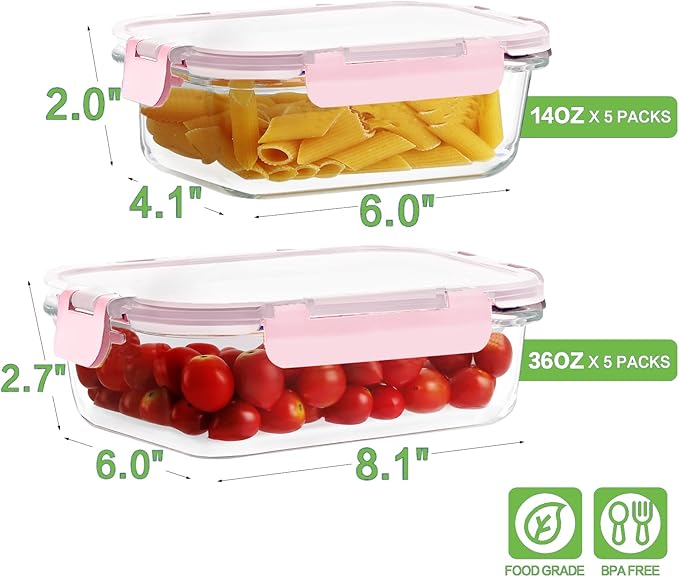 10 Pack Borosilicate Glass Meal Prep Containers