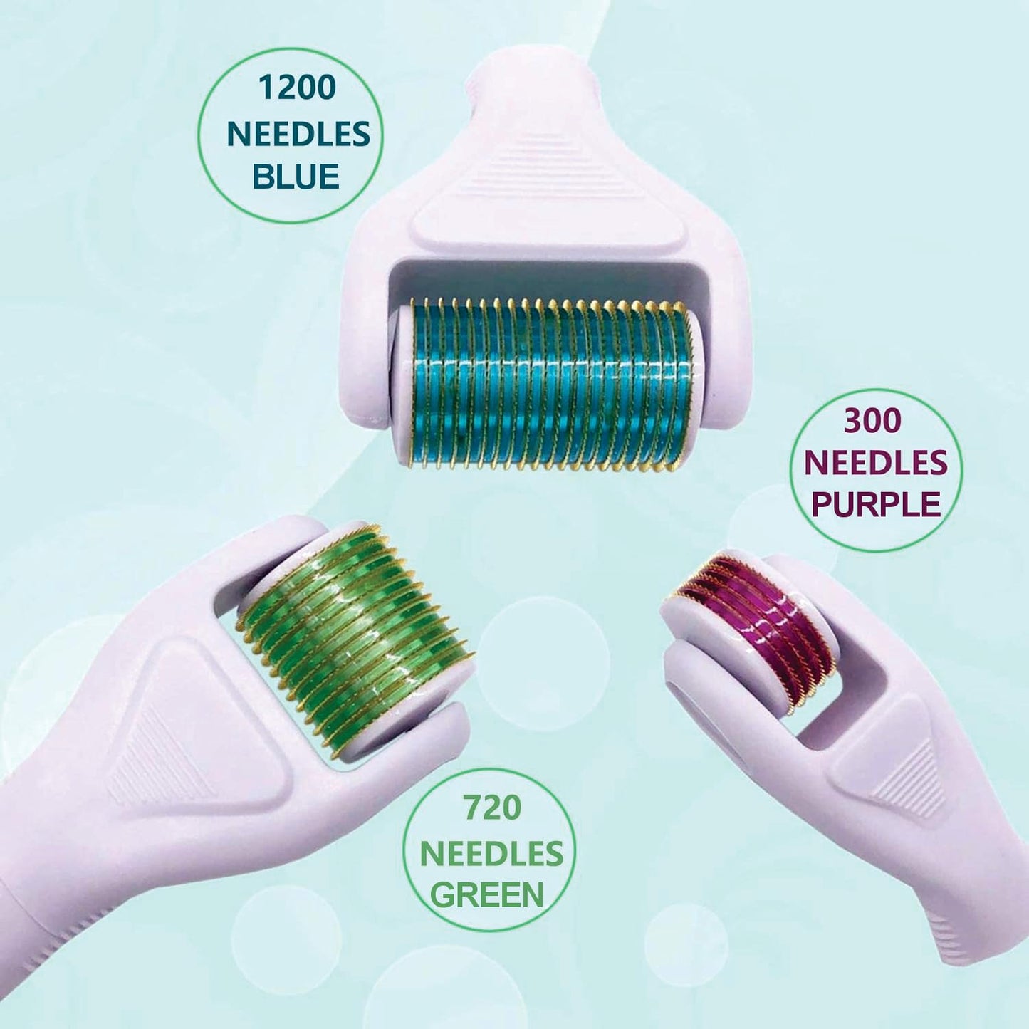 Derma Roller for Face and Body - Angel Kiss 4 in 1 Titanium Microneedling Roller Kit Micro Needle Microneedle Roller, 300 and 720 Needles 0.25mm,1200 Needle 0.3mm, Microdermabrasion Roller Men Women