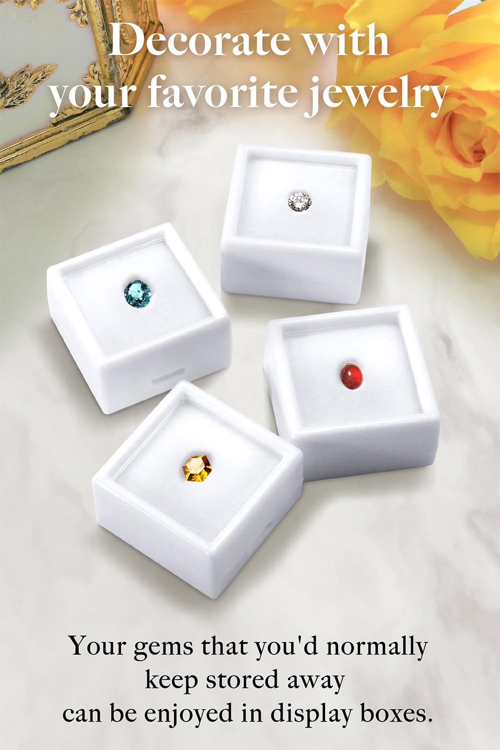 ETLIFE Gemstone Display Box [1.16" Small Pure White 20pcs] Gemstone Display Cases Gem Box, Stone Loose Diamond Boxes with Cushions