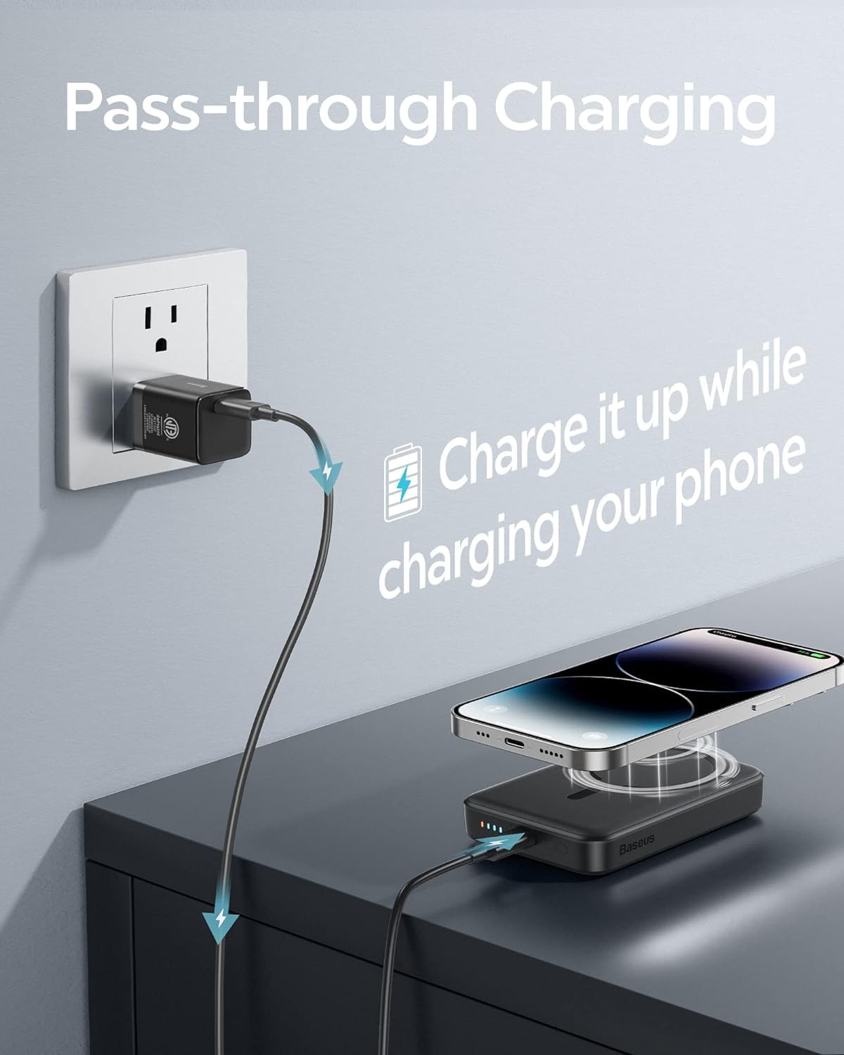 Baseus Magsafe Portable Charger for iPhone, 10,000mAh 15W Magnetic Power Bank, Qi2 Certified Fast Charging Wireless Battery Pack, 22.5W USB-A & 20W USB-C for iPhone 17/16/15/14/13/12, 2025 Version