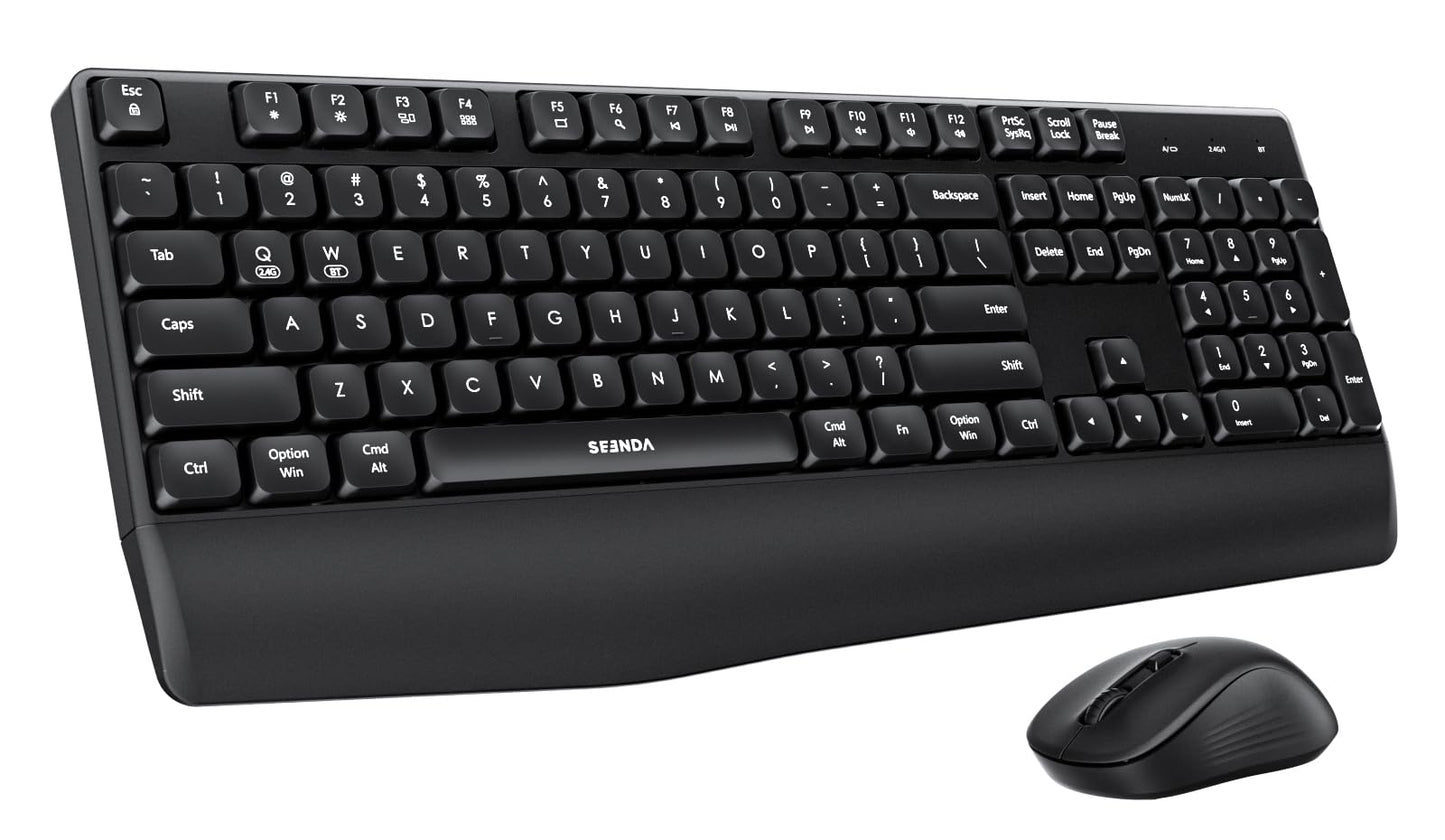 seenda Bluetooth Keyboard and Mouse, COE200 USB + Bluetooth Multi Device, Ergonomic Keyboard Mouse Set, Full-Size Wireless Combo Compatible for Mac OS/Windows PCs Computers Laptops MacBooks - Black