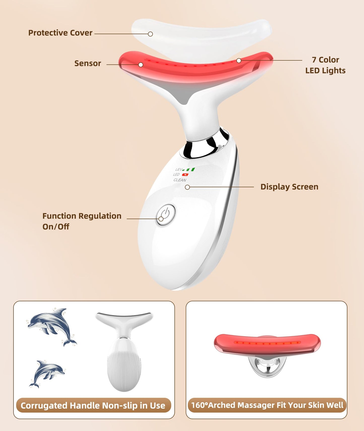 Red-Light-Therapy-for-Face and Neck, 7 Color Light Based Facial Massager, Portable Skin Care Tool (Black)