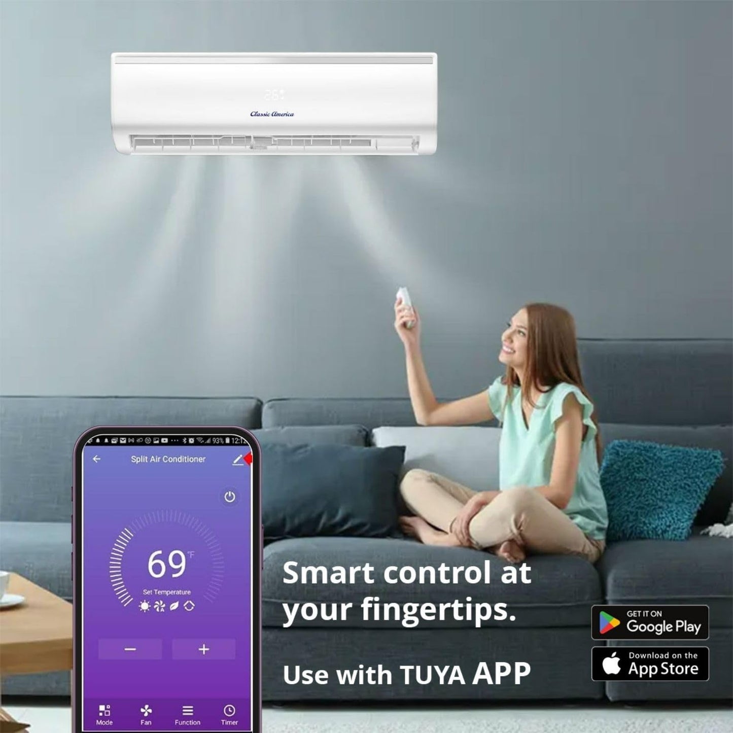 Vtronix Classic America 9000 BTU Smart Mini Split AC/Heat Pump, 23 SEER2 Inverter Ductless Wall Mount, 110/120V, Quiet 27dB, WiFi/Alexa Ready, Pre-Charged, 16ft Line Set Kit, Up to 450 Sq Ft