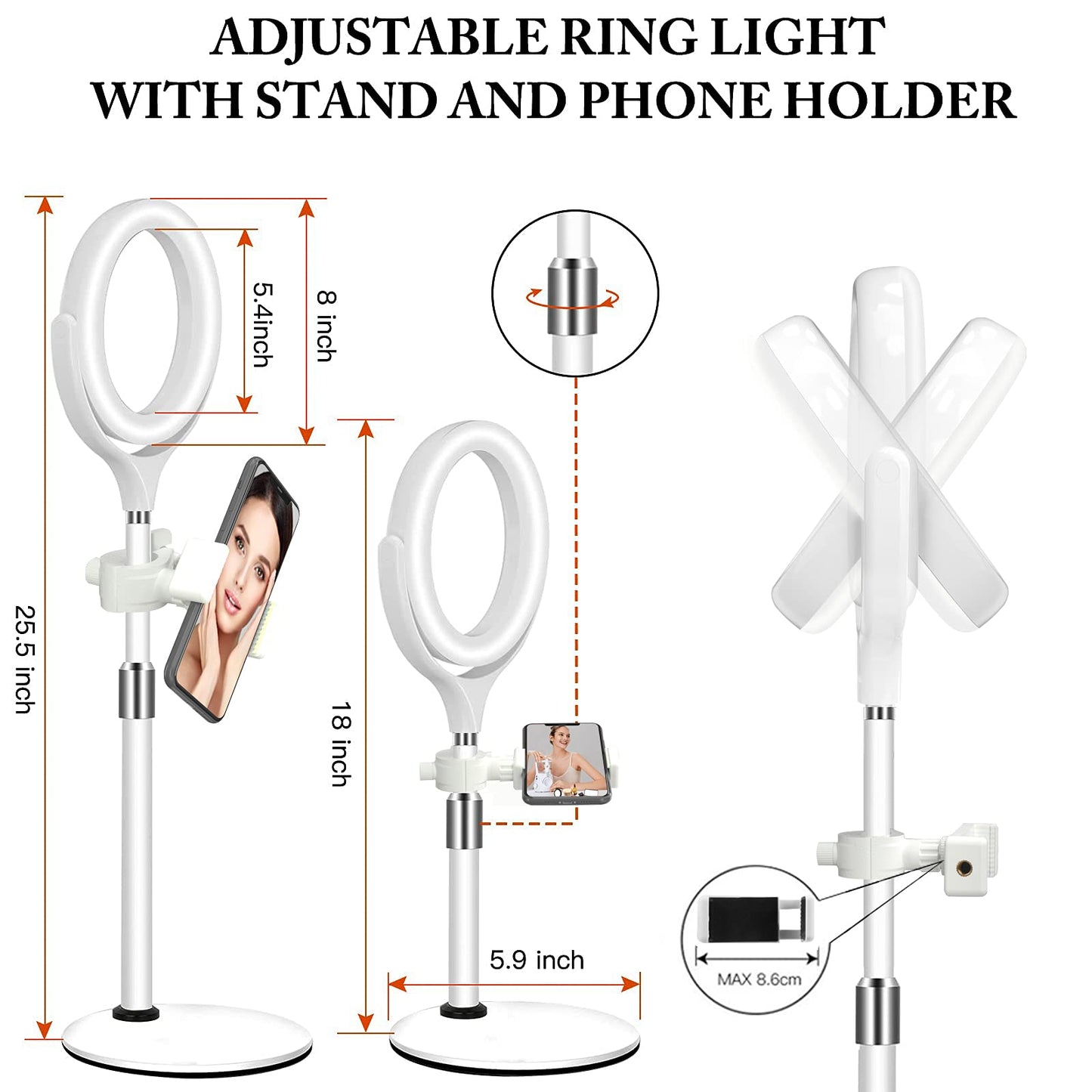 Desk Ring Light with Stand, 10.5'' Selfie Phone Light for Video Recording, Adjustable Circle Ringlight for Computer Laptop Zoom Meeting, Conference Video Calls, Podcast, Streaming, Photography