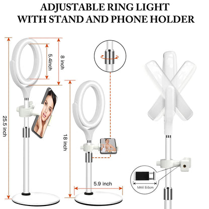 Desk Ring Light with Stand, 10.5'' Selfie Phone Light for Video Recording, Adjustable Circle Ringlight for Computer Laptop Zoom Meeting, Conference Video Calls, Podcast, Streaming, Photography