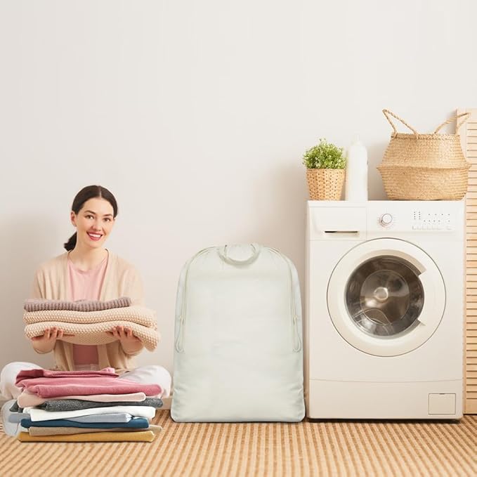 3pcs Breathable Cotton Canvas Laundry Drawstring Bags
