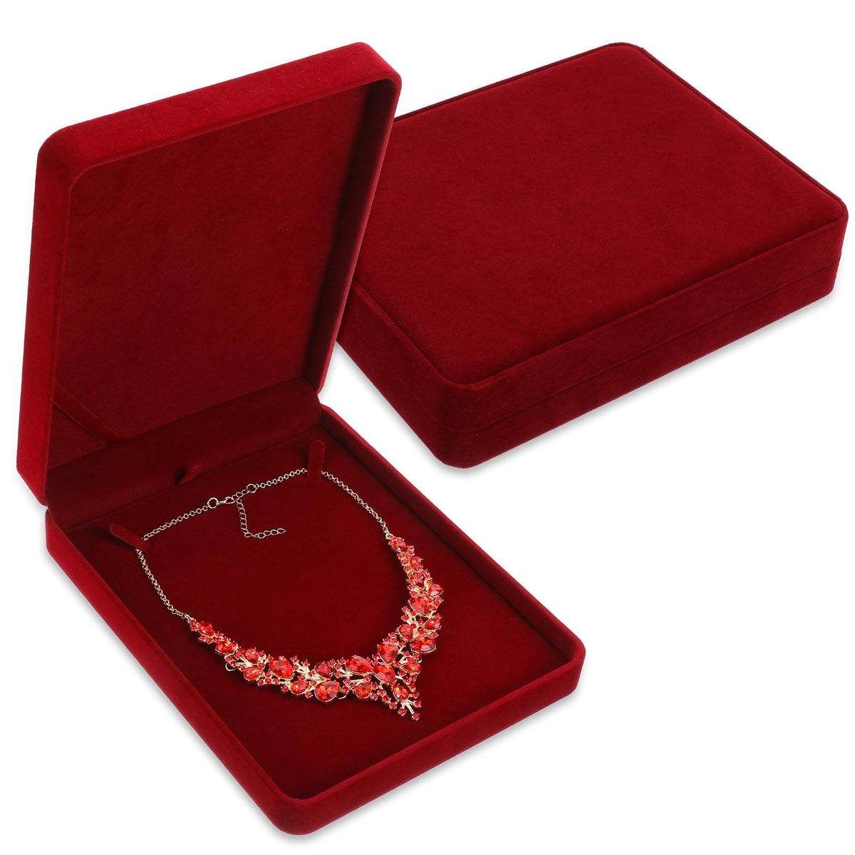 Douaowoc 2 Packs Jewelry Set Wine Red Velvet Box Necklace Earring Ring Necklace Bracelet Gift Display Case Wedding Jewelry Storage Holder(Jewelry Not Contained