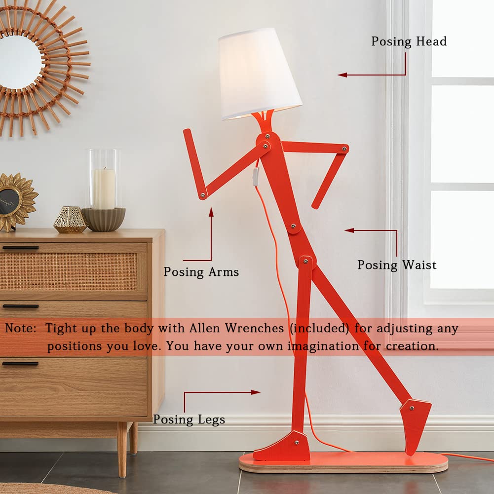 HROOME Cool Tall Floor Lamp for Bedroom, Living Room, Office, Kids Bedside - Unique Corner Decorative Reading Wood Standing Light with Creative Swing Arm Design - Orange Bulb Included