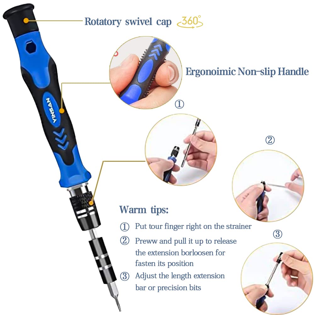 YINSAN Precision Screwdrivers Set, Mini Magnetic Electronics Repair Tool Kit for iPhone iPad Laptop PC Computer MacBook Tablet Phone Watch Glasses Gaming Console Controller Ring Doorbell Drone Camera