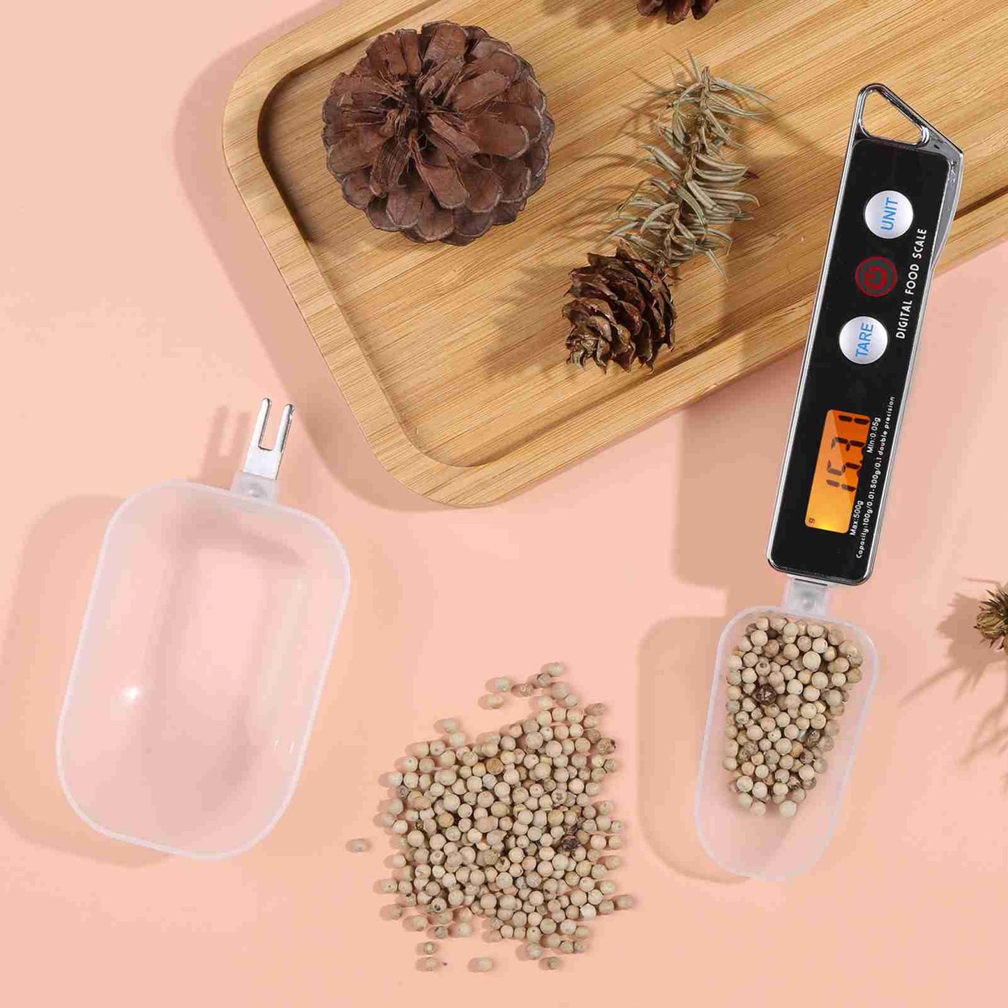 Digital Spoon Scale Electronic Measuring Spoon Scale with LCD Display, Electronic Measuring Spoon Scale Food Tare Function Capacity 0.05g to 500g g Kitchen Food Weighing Spoon Scale (Black)