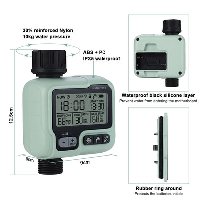 Johgee Water Timer, Watering Computer, Control Irrigation System for Garden Lawn, Automatic Irrigation, Rain Delay, Manual Control and Child Lock