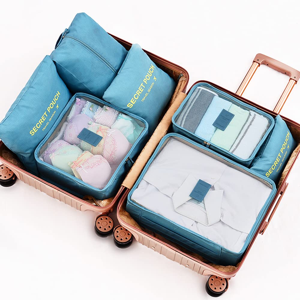 Fxkoolr Packing Cubes for Suitcases - 7 Pieces, Light Packing Cubes for Travel, Suitcase Organizer Bags Set, Luggage Organizers for Suitcase, Water-Resistant Travel Essentials, Nile Blue