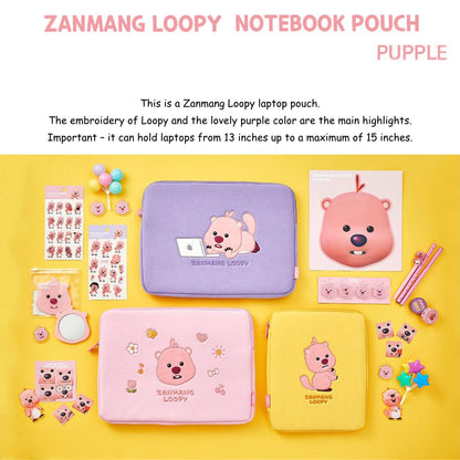 ZANMANG LOOPY ZanmangLoopy embroidered laptop bag 13–15 inch - Official goods, 13-15 inch, super soft, laptop pouch for students, charm of Korean character