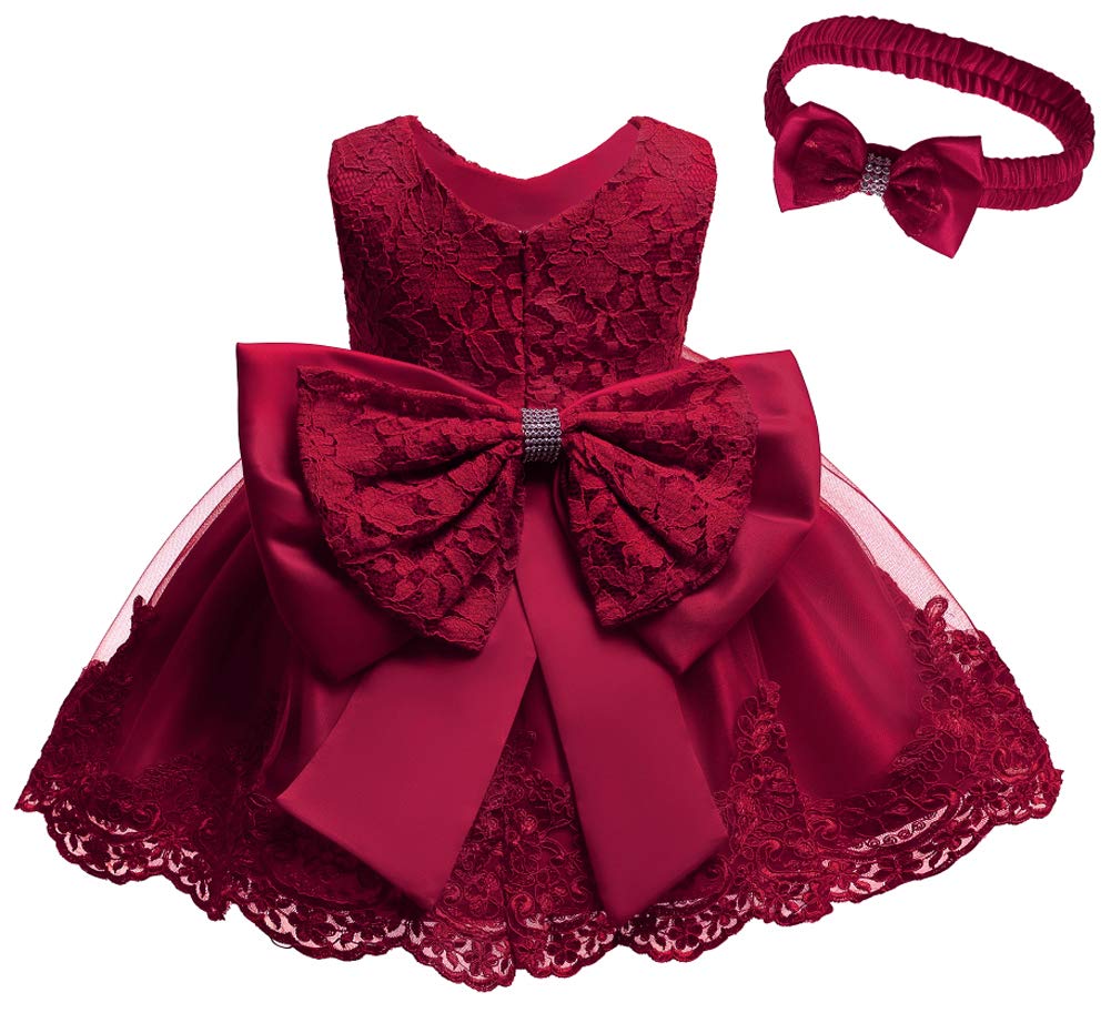 Baby Girls Christmas Frocks Pageant Lace Dresses Infant Easter Halloween Wedding Formal Event Dress (Burgundy,24M)