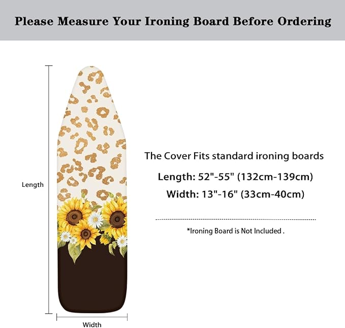 GLENLCWE Sunflower Leopard Print Ironing Board Cover, 54x15 inches, Floral Iron