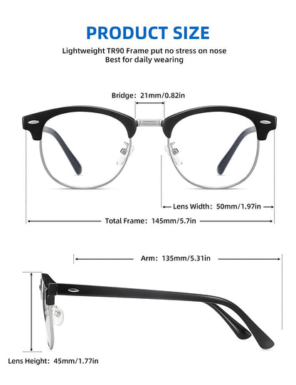 SOAR&EAGLE 3 Pack Blue Light Blocking Glasses,Computer Gaming Glasses,Retro Semi Rimless UV400 Clear Lens Computer Eyewear