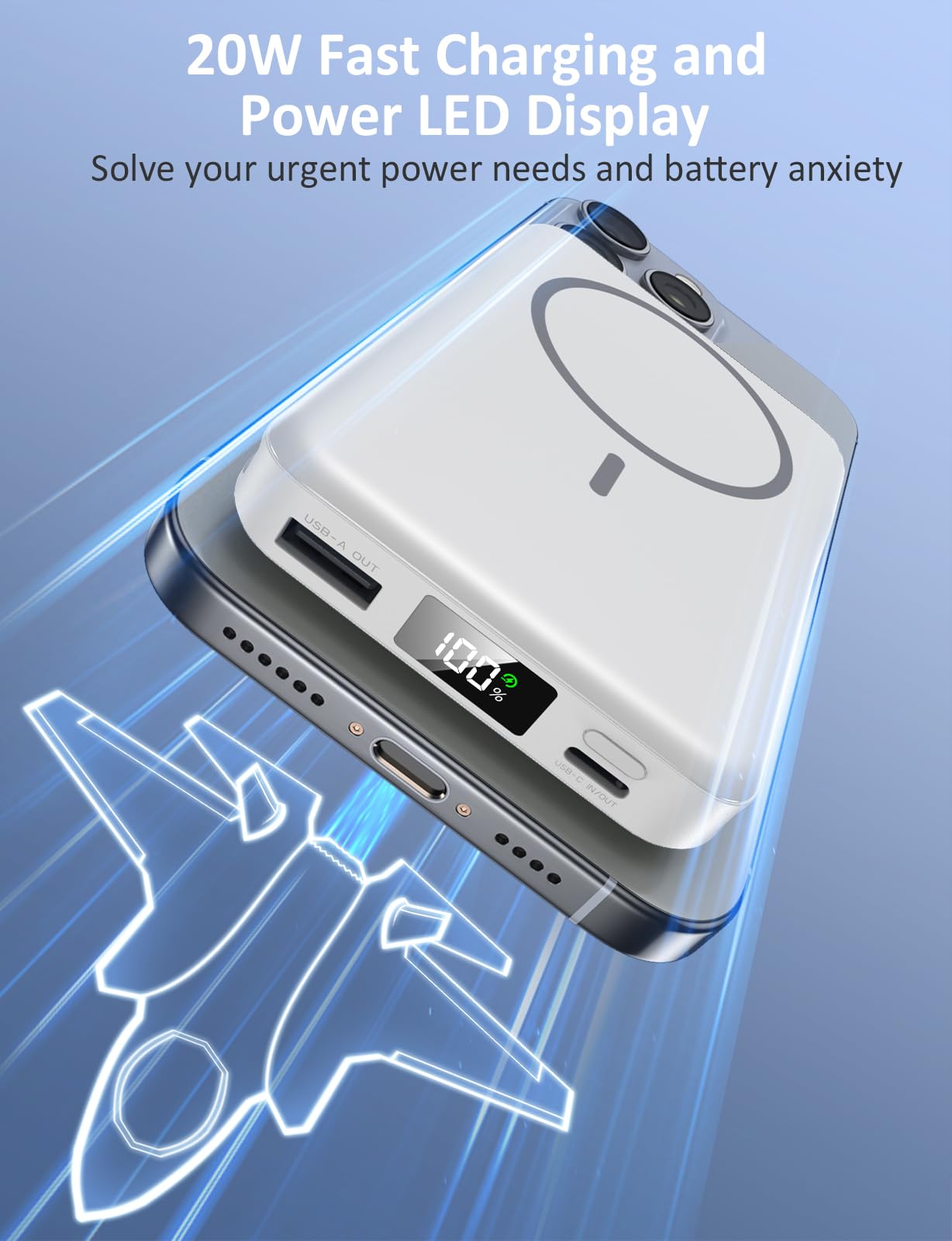 Magnetic Portable Charger, 10000mAh Power Bank, 5 in 1 Portable Charger with Built in Cable, 20W Fast Charging for Magsafe Battery Pack Compatible with iPhone 17/16/15/14/13/12 Pro/Pro Max Series