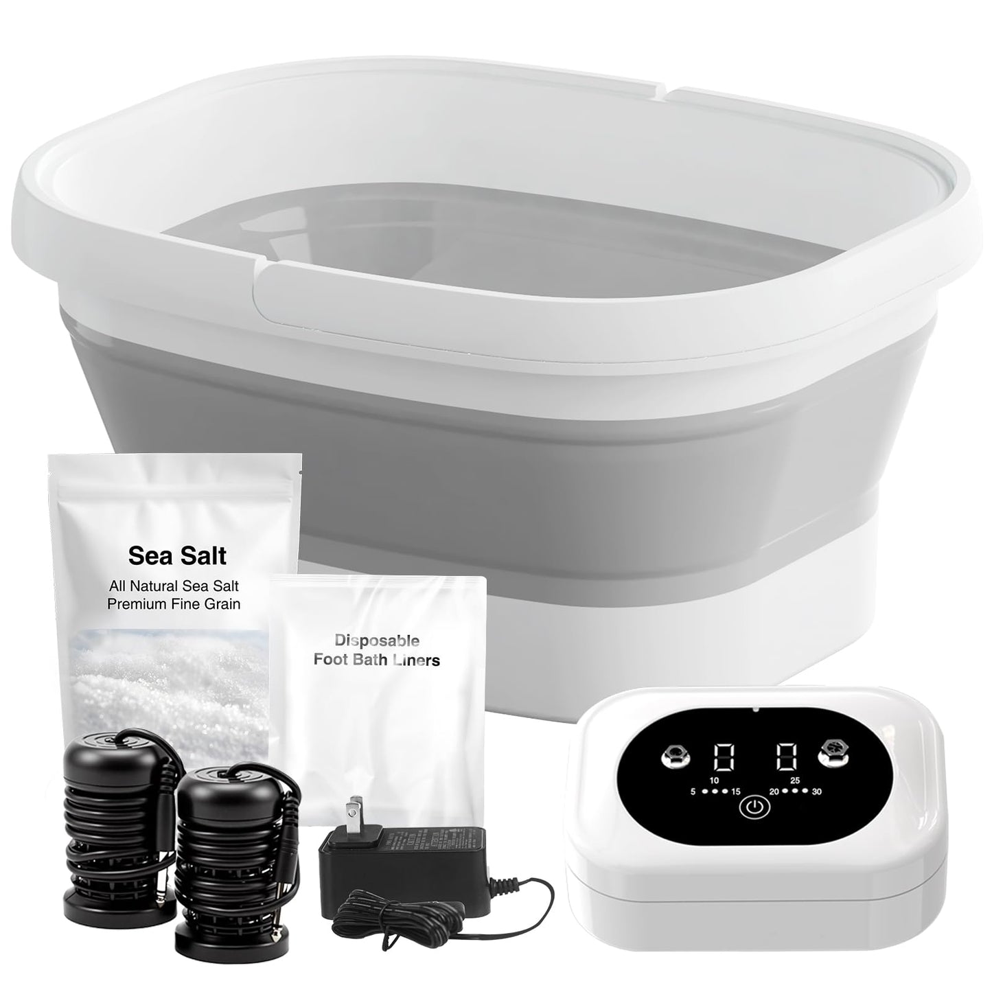 Ionic Foot Bath Detox Machine - For Toxins, Heavy Metals & Free Radicals Comes with 2 Ionic Effector, 80 Disposable Foot Bath Bucket Mats, Foot Bath Sea Salts, Fold-Out Tub, Gift for Men and Women