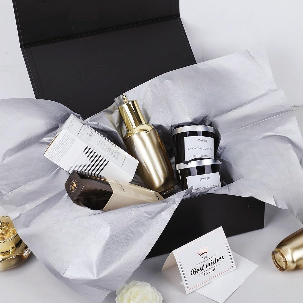 UoeRing 1 Pcs Black Gift Box Large 13.5x11.8x4.7 inch Luxury Birthday Gift Box for Presents with Magnetic Closure Lid Collapsible,Contains Card, Ribbon, Tissue Paper,Shredded Paper Filler