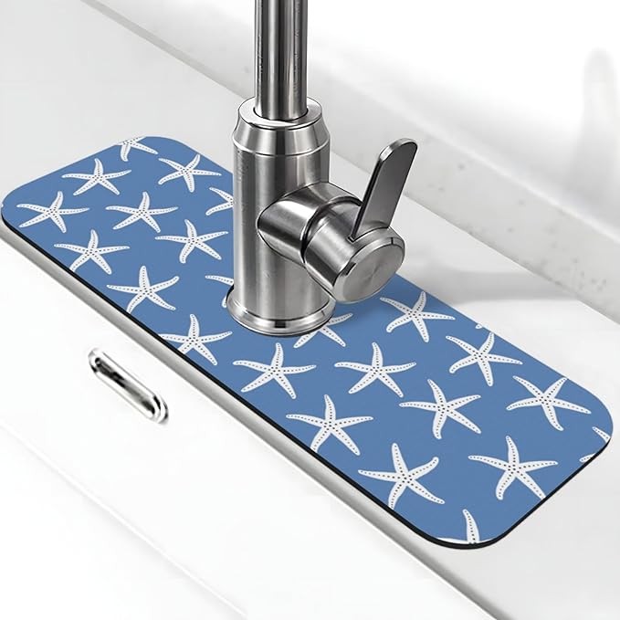 Blue Starfish Abstract Coastal Beach Nautical Ocean Kitchen Sink Splash Guard