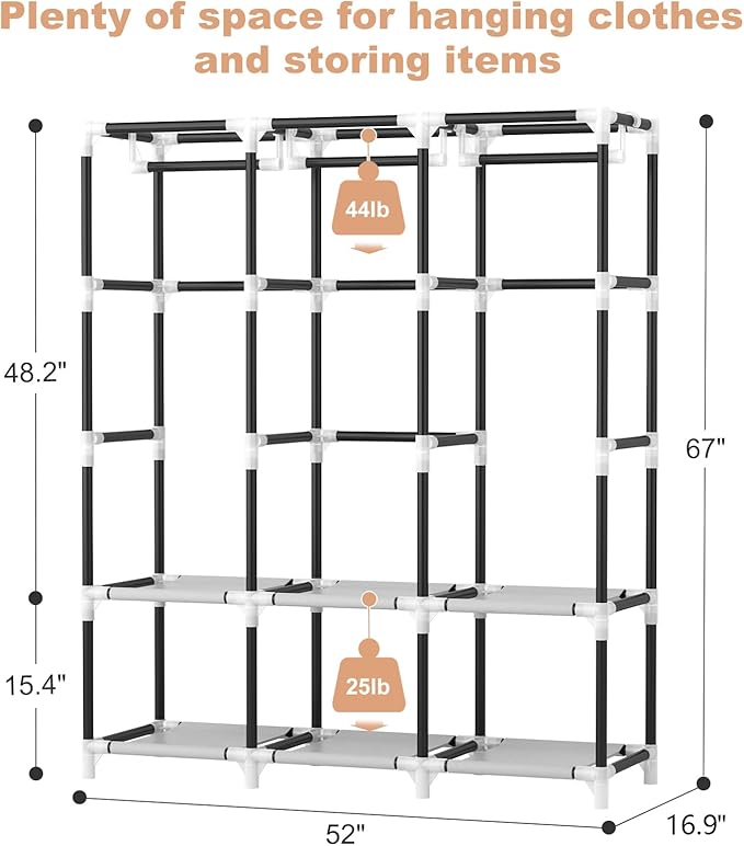 VTRIN Portable Closet for Hanging Clothes 52 Inch Wide Portable Wardrobe Closet