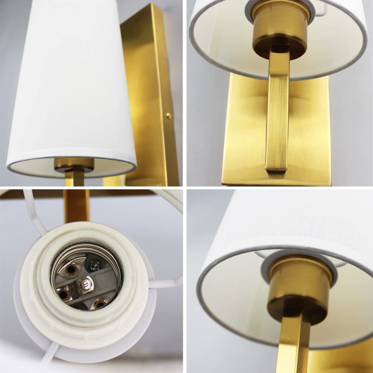 TEENYO Gold Wall Sconces Set of Two Mid-Century Modern Fabric Shade Sconces Wall Lighting Indoor Brass Wall Lamp for Bedroom Hallway Living Room