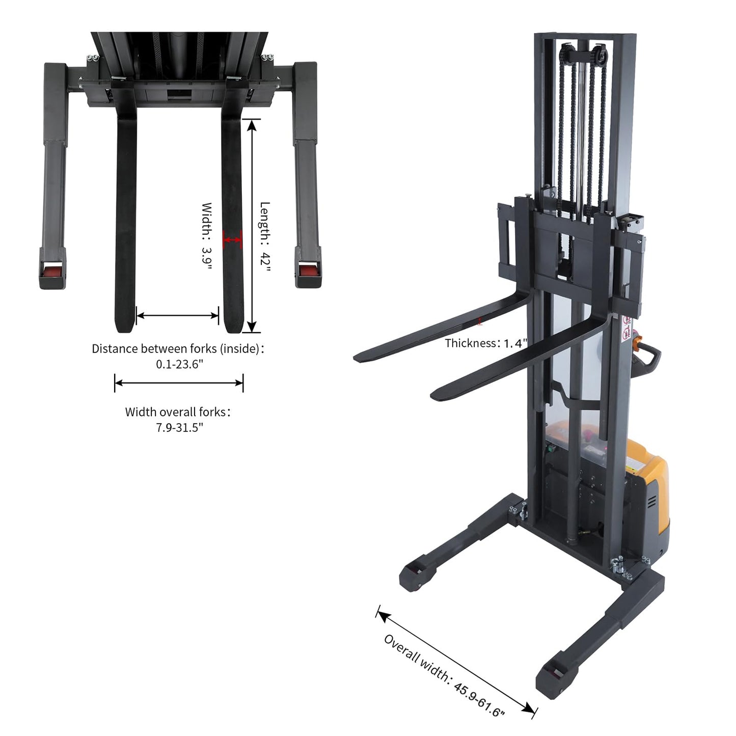 APOLLOLIFT Fully Powered Drive and Lift Electric Stacker with Straddle Legs 3300 lbs Capacity 118" Lift Height, Adjustable Forks Material Lift