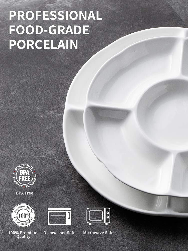 LAUCHUH Veggie Tray Set of 2, Porcelain Chip & Dip Serving Set Divided Serving Platter White Serving Tray for Father's Day Party, Fruits, Veggies, Candy, Snack, Dessert, 12 inch