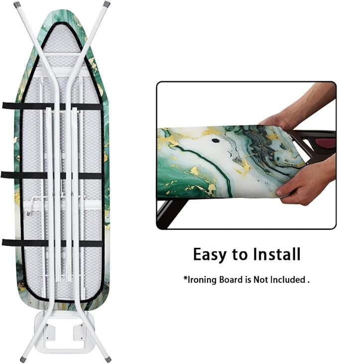 Green Marble Print Ironing Board Cover and Pad 15x54 Inch Standard Size Iron