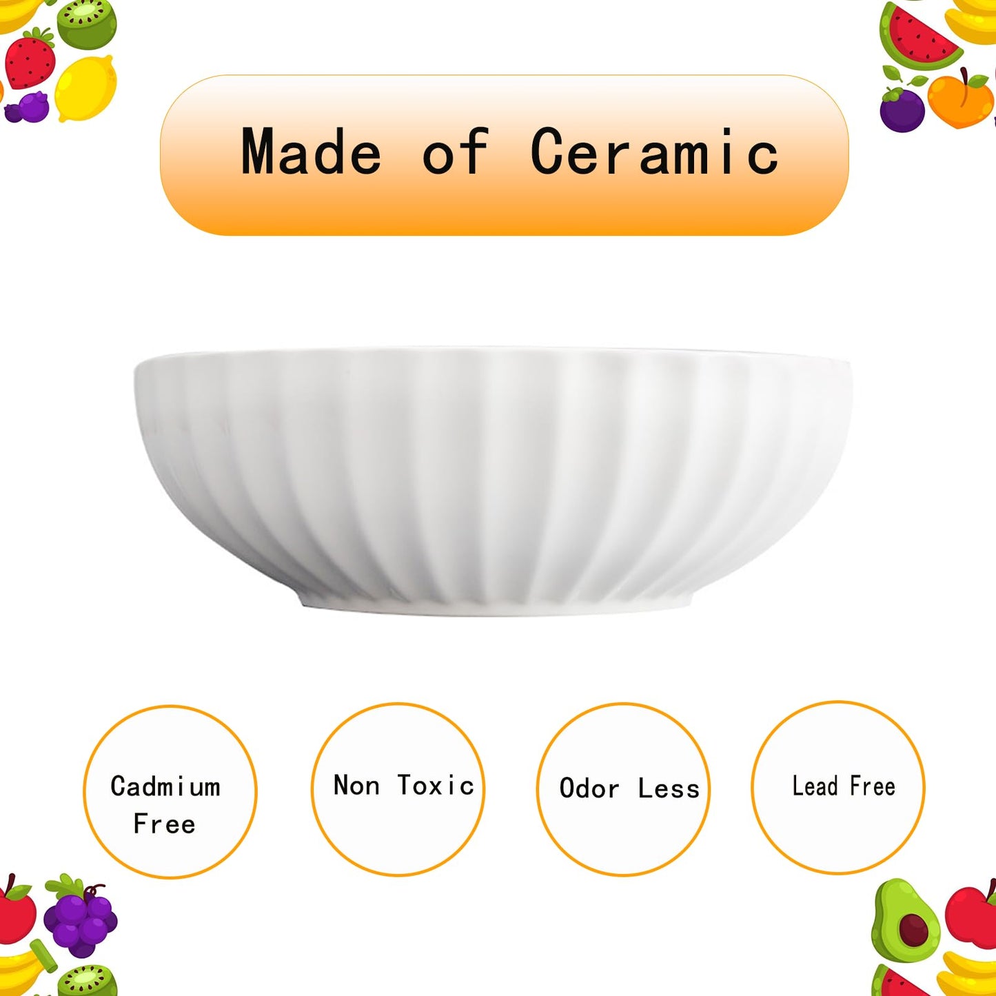 Opeikla Large Ceramic Fruit Bowl for Kitchen Counter, 10-Inch White Fruit and Vegetable Bowl, Decorative Serving Bowl for Home