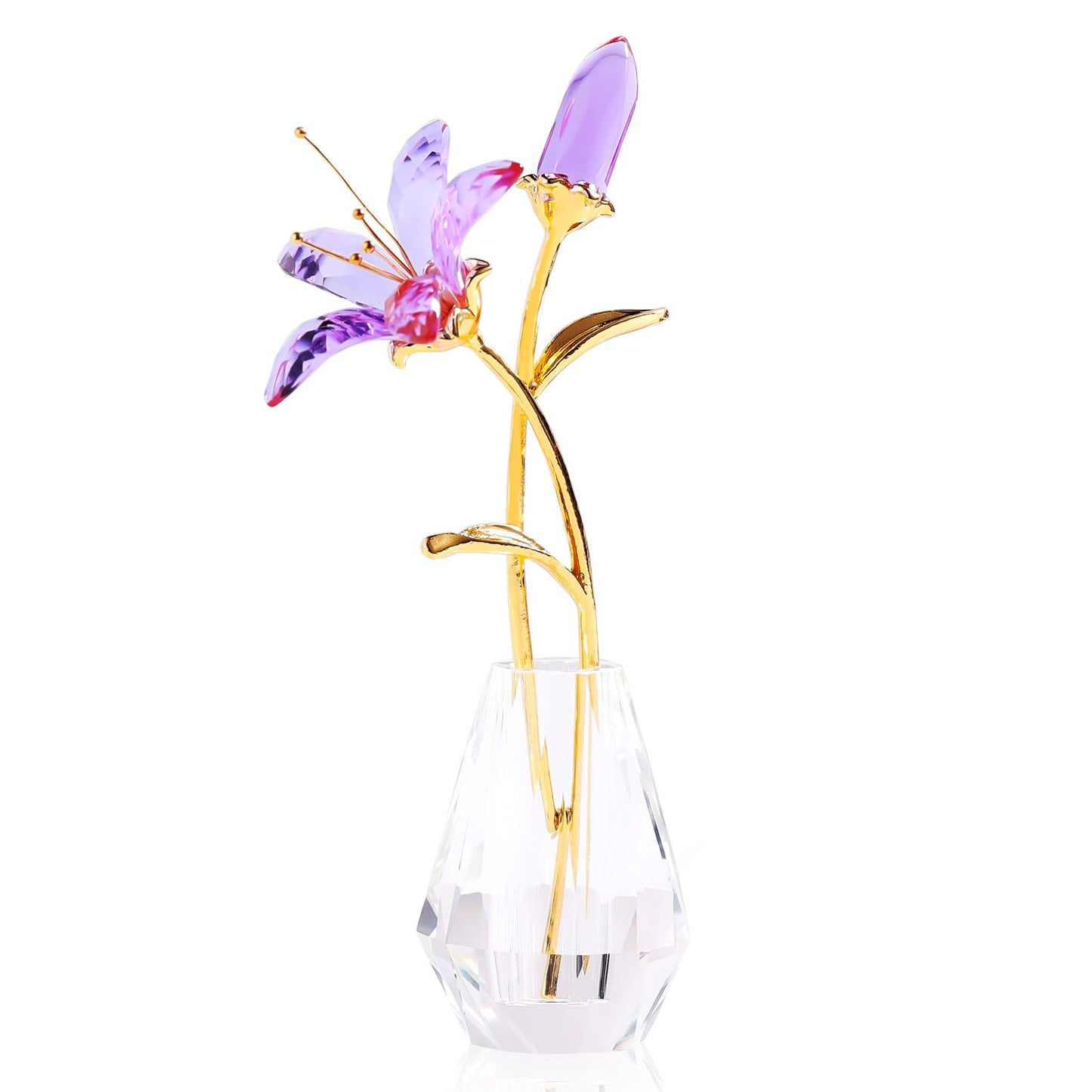 YWHL Purple Lily Flower Gifts for Women, Handmade Crystal Lily Flower Figurine Collectible with Vase, Home Wedding Party Decor