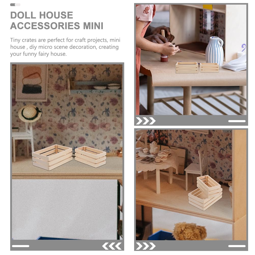LOGOFUN 3pcs Dollhouse Mini Storage Basket Miniature Wooden Milk Crate 1/12 Tiny Fruit Baskets Model for Dollhouse Accessory - 1.2 * 0.9 & 1.9 * 1.6inch (Pack of 2)