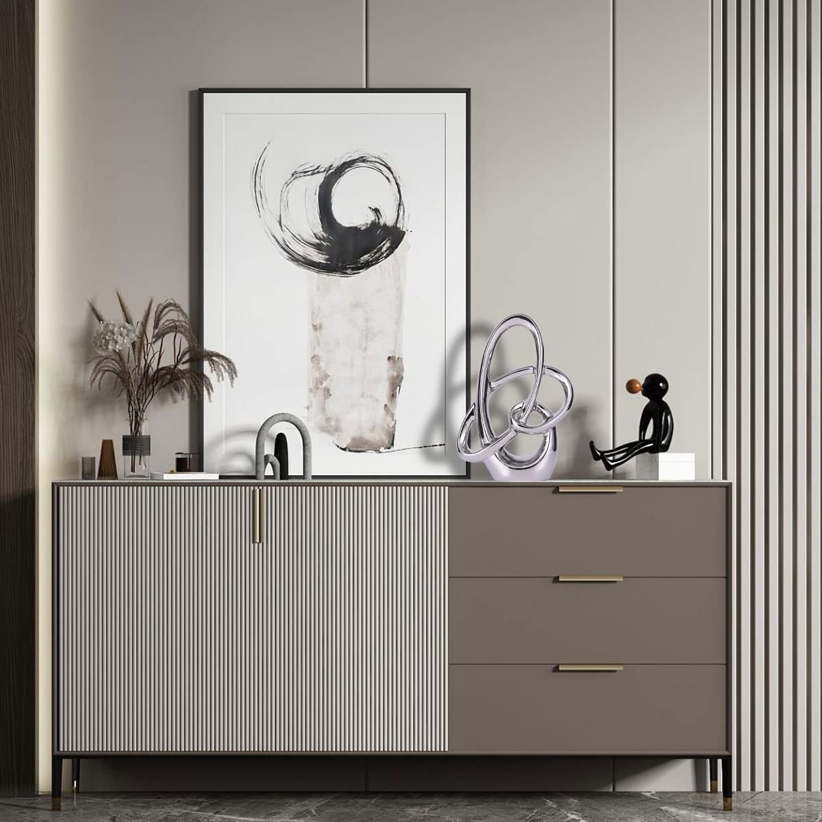 Modern Silver Decor Ceramic Statue - Abstract Home Accent & Tabletop Figurine for Living Room, Bedroom, Bathroom, Office, Shelf, Mantel - Wedding, Coffee Table, Dining Room Centerpiece Decoration