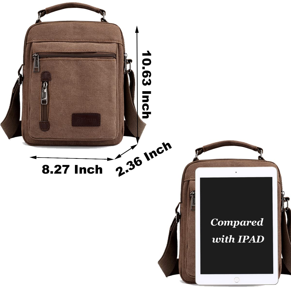 A-QMZL Mens Shoulder Bag Canvas Messenger Bags Travel Crossbody Bag Large Capacity Casual Handbag with Multiple Pockets for Working Shopping Hiking Daily Use (Brown)
