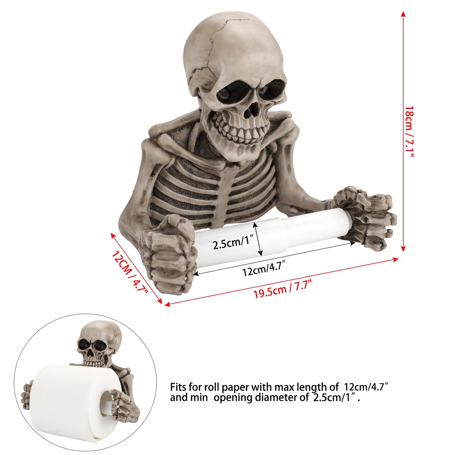OwnMy Skull Toilet Paper Holder Wall Mount Toilet Tissue Roll Paper Storage Holder Skeleton Tissue Towel Shelf Rack - Bathroom Resin Tissue Roll Holder Wall Decoration for Halloween Ghost Festival
