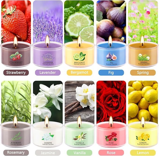 AYIQIW 40 Pack Scented Candle Set, 10 Fragrances, 35g Natural Soy Wax Candles with Smokeless Cotton Wicks, Ideal for Home Decor, Yoga, Meditation, Spa & Gifting.Mother's Day