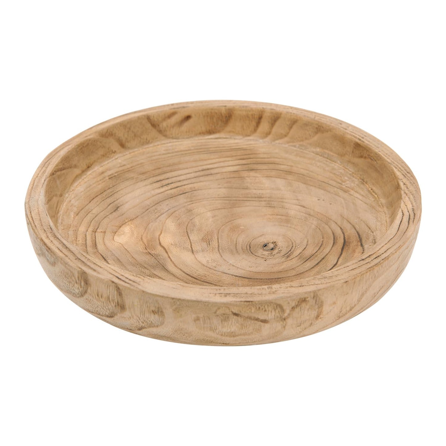 NIKKY HOME 12" Hand Carved Dough Bowls, Paulownia Wood Round Serving Bowl Decorative Wooden Tray, Natural