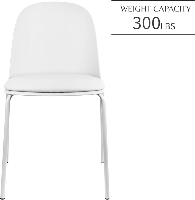 2xhome Modern Stackable Armless Dining Chair | Plastic Shell Seat with Metal Legs | Indoor or Outdoor Use | Home Kitchen Patio (4, White, Padded Seat)