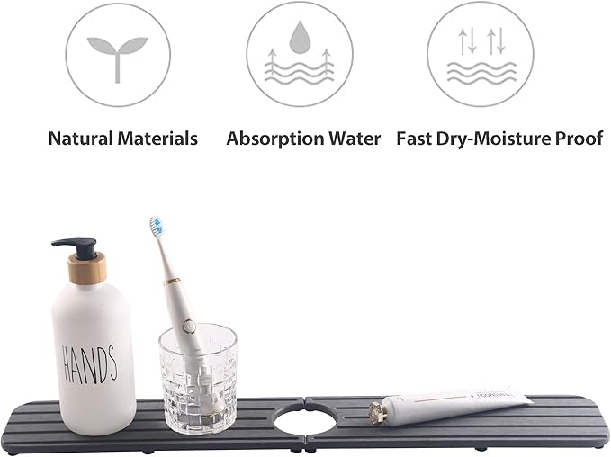 23.6inch x 4inch Kitchen Sink Faucet Mat, Water Absorbing Stone Faucet Splash
