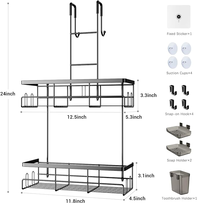 Over the Door Shower Caddy Hanging: Black Rustproof Shower Organizer over the