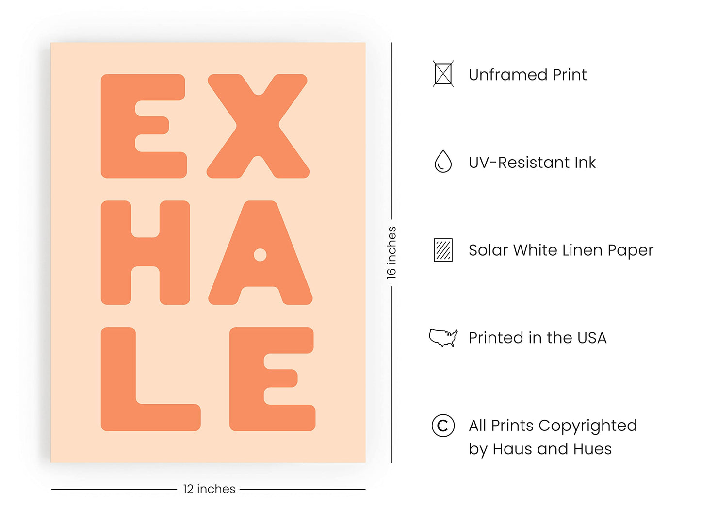 HAUS AND HUES Inhale Exhale Wall Art and Yoga Poster - Inhale Exhale Prints and Yoga Quotes Wall Decor | Inhale Wall Art Poster Wall Decor Meditation Art | Unframed 12"x16"
