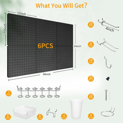 FZK Peg Board Wall Organizer Kit. Heavy Duty, 82PCS Metal Pegboard, Black, 36 * 24