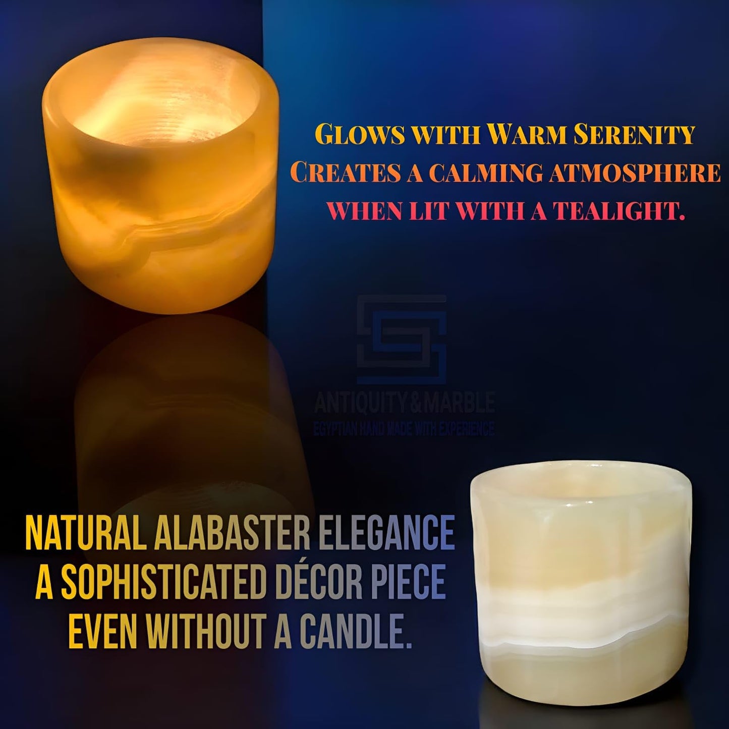 Alabaster Candle Holder Egyptian Handmade – Luxurious Tealight Holder with Soft Glow – Natural Stone for Home, Spa & Meditation – Décor Piece, Relaxing Ambience Multiple Sizes.(Small)